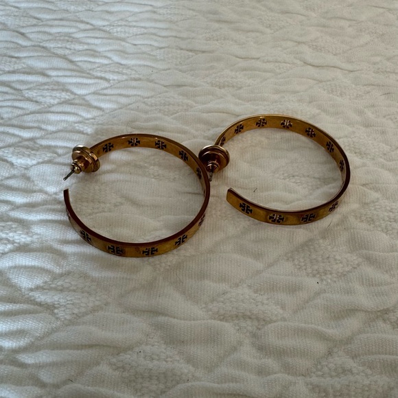 Tory Burch Gold Logo Hoop Earrings - Picture 2 of 3